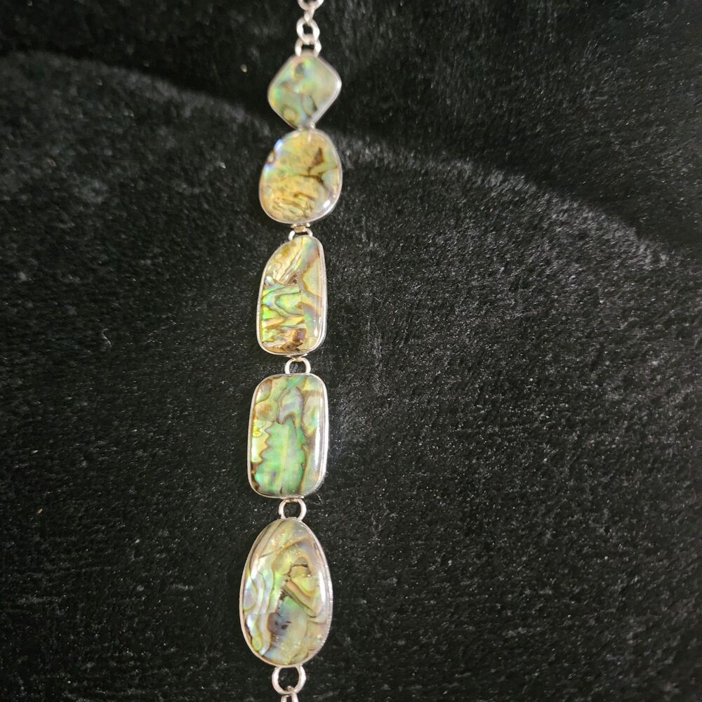 UNIQUE HANDMADE Sterling Silver Bracelet 7.75" with large Abalone Shell Pieces